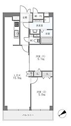 千里第2泉ケ丘スカイハイツ 2LDKの間取図画像