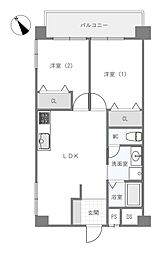 淡路第2ダイヤモンドハイム 2LDKの間取図画像