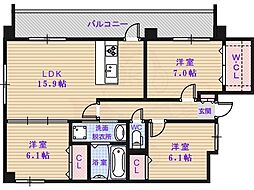 SUNRISE百道 3LDKの間取図画像