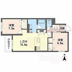 シャーメゾン 香芝 ワイケイ 2LDKの間取図画像