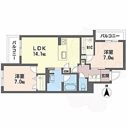 シャーメゾン 香芝 ワイケイ 2LDKの間取図画像