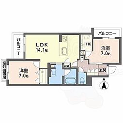 シャーメゾン 香芝 ワイケイ 2LDKの間取図画像