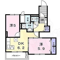 シャンテフルール 2DKの間取図画像
