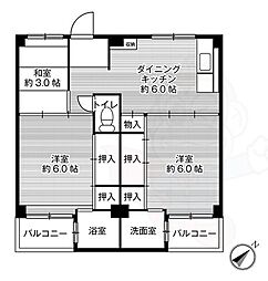 ビレッジハウス見瀬6号棟 3DKの間取図画像