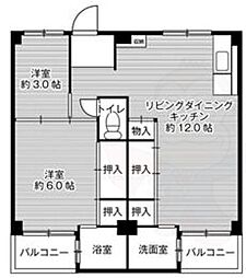 ビレッジハウス見瀬3号棟 2LDKの間取図画像