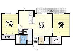 ピュアローレB 2LDKの間取図画像