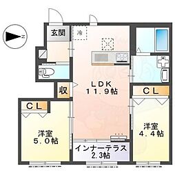 ColzaTerrace神楽 2LDKの間取図画像