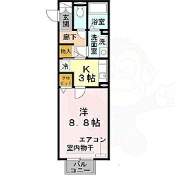 クレアコートA 1Kの間取図画像