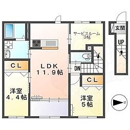 アンソレイエ橿原 2階2SLDKの間取り