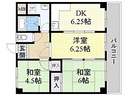 クィーン魚昌 3DKの間取図画像