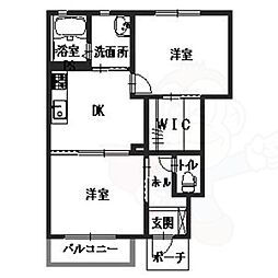 モンヴィラージュ 1階2DKの間取り