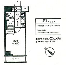 アイルプレミアム東京押上ノース 2階1Kの間取り