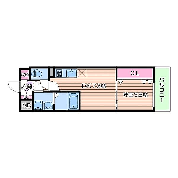 CITY PAL CREST TANIMACHI 1405｜大阪府大阪市中央区農人橋1丁目(賃貸マンション1DK・14階・30.24㎡)の写真 その2