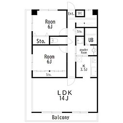 シャルヴィ加古川 2LDKの間取図画像