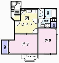 リバーサイドパレス松陽 2DKの間取図画像