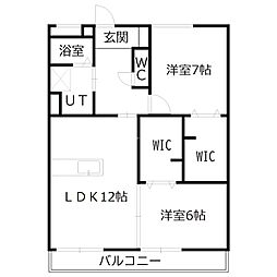 クリスタルハイツ 2LDKの間取図画像