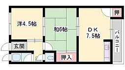 パールハイツ尾上 2DKの間取図画像
