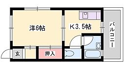 リバティ旭 1Kの間取図画像