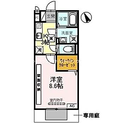グランモアZA棟 1Kの間取図画像