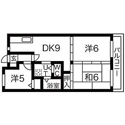 サンハイム多木 3LDKの間取図画像