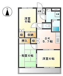 ネオパリエB棟 3DKの間取図画像