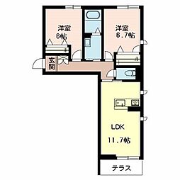 フェリーチェカーサ 2LDKの間取図画像