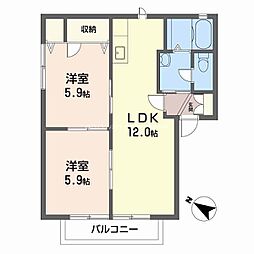 ハピネス 2LDKの間取図画像