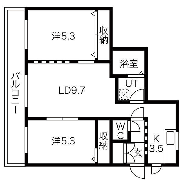 AMS水天宮 307｜北海道小樽市東雲町(賃貸マンション2LDK・1階・52.17㎡)の写真 その2
