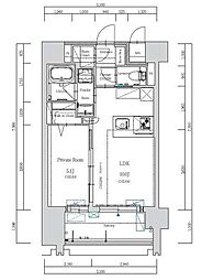 CIDNAL THE PLACE 12階1LDKの間取り