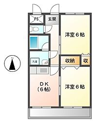 JR東海道本線 尾頭橋駅 徒歩12分の賃貸マンション 3階2DKの間取り