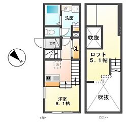 名古屋市営名城線 東別院駅 徒歩8分の賃貸マンション 1階ワンルームの間取り