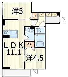 セレスティア細田B 2LDKの間取図画像