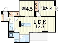 セレスティア細田C 2LDKの間取図画像