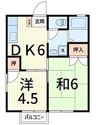 ニコーホームハイツD館 2DKの間取図画像
