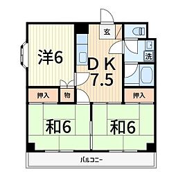 ハイツたちばな3号館 2DKの間取図画像