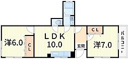 コーポナカガワ 2DKの間取図画像
