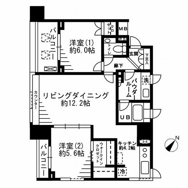 東京都中央区勝どき4丁目(賃貸マンション2LDK・2階・66.74㎡)の写真 その2