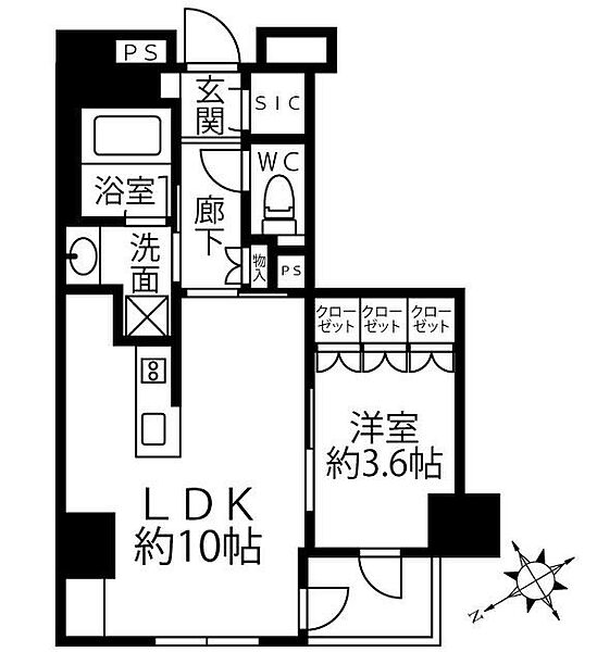 東京都中央区新富2丁目(賃貸マンション1LDK・7階・35.46㎡)の写真 その2