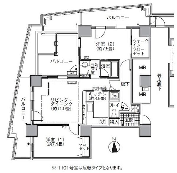 東京都港区海岸1丁目(賃貸マンション2LDK・11階・80.41㎡)の写真 その2