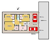 【区画図】駐車は車種により2台駐車可能です。前面道路は約4.5ｍあり、車通りも少ないため、駐車のしやすい接道状況となっております。