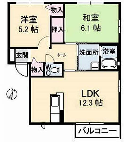 山口県山口市吉敷佐畑2丁目(賃貸アパート2LDK・1階・54.81㎡)の写真 その2