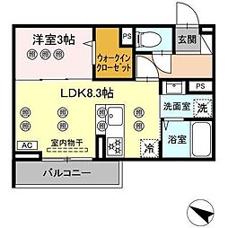サンガーデン新山口 A 1LDKの間取図画像