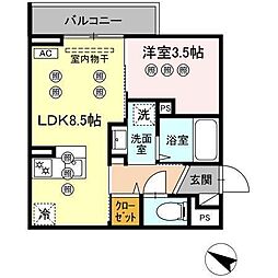 サンガーデン新山口 A 1LDKの間取図画像