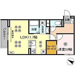 サンガーデン新山口 A 1LDKの間取図画像