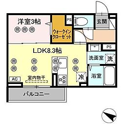 サンガーデン新山口 A 1LDKの間取図画像