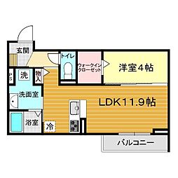サンガーデン新山口 B 1LDKの間取図画像