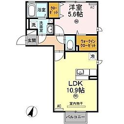 ウィルコート小郡若草町 1LDKの間取図画像