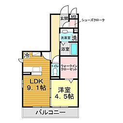 シャインブランチ湯田 1LDKの間取図画像