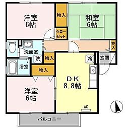 ヴェルドミールMASAA 3DKの間取図画像