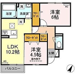 ブルーム矢原2 2LDKの間取図画像